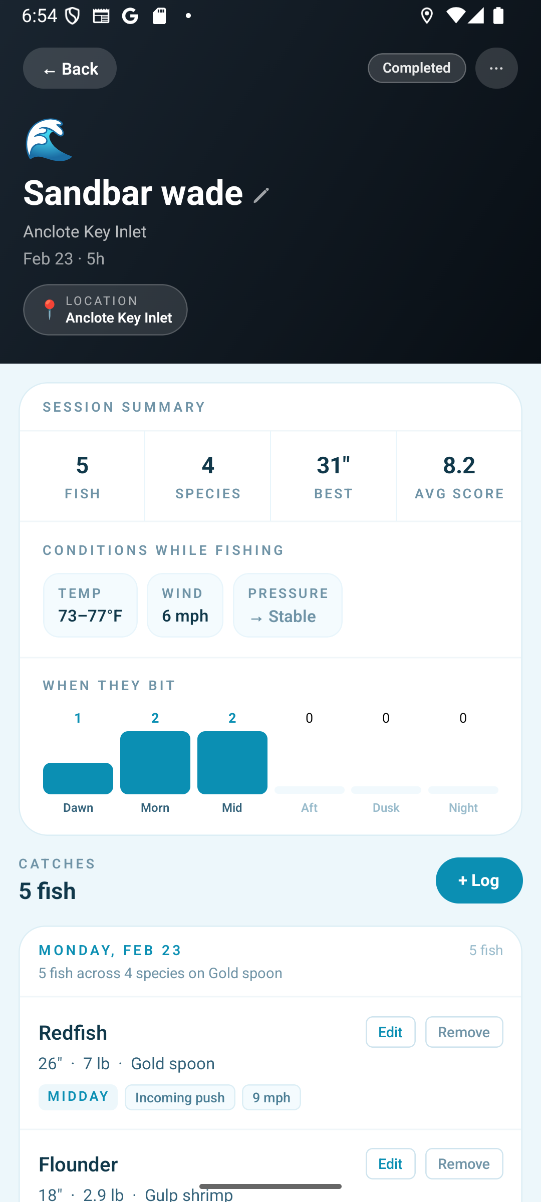 BiteSignal catch logging