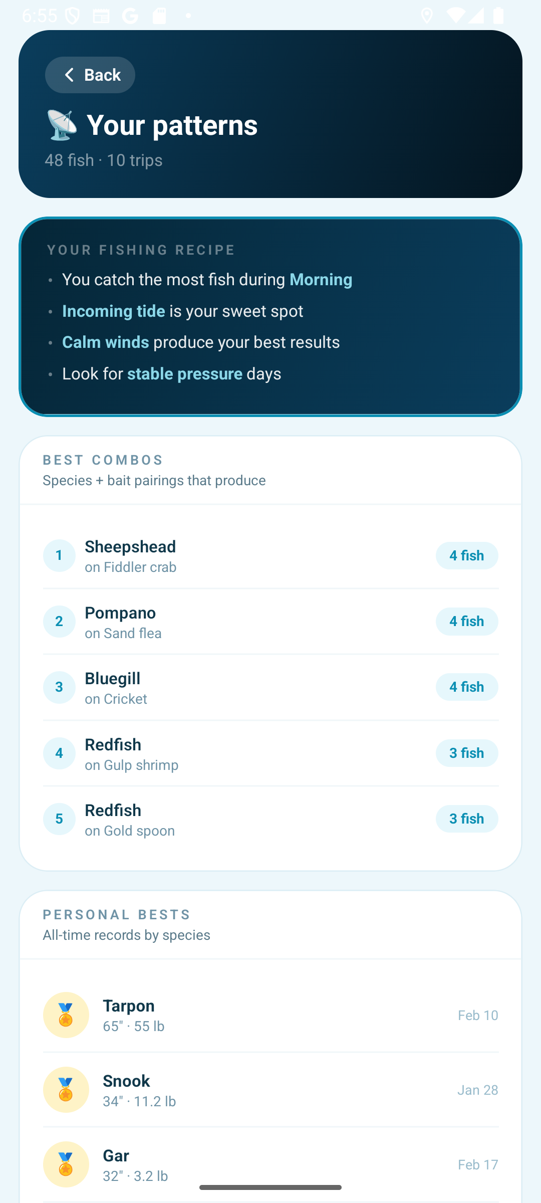 BiteSignal fishing patterns and analytics